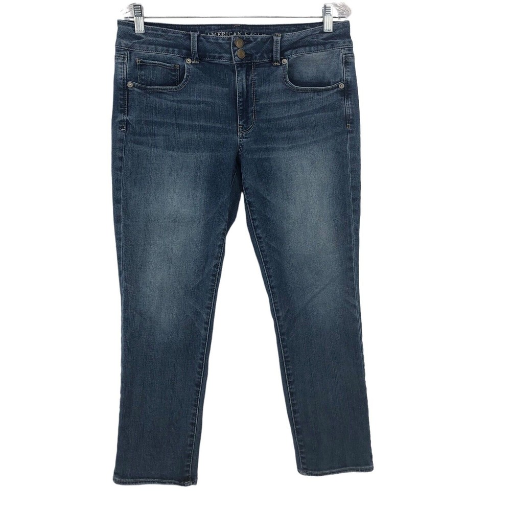 AEO American Eagle Artist Crop Super Stretch Straight Leg Blue Jeans Size 12
